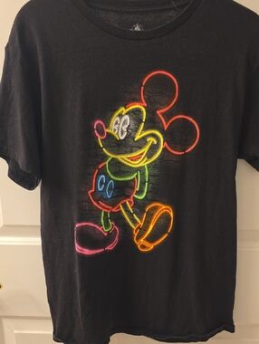 Mens Disney Black Tee with Neon Mickey Outline